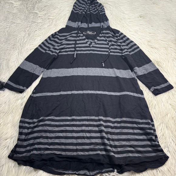 Soma Tops - Soma Women's L Black Gray Striped Hooded Stretch Knit Tunic Top Lounge Cozycore